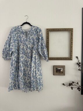 NWOT NURSING COLLECTION It's All True Blue Toile NURSING BABY DOLL DRESS M